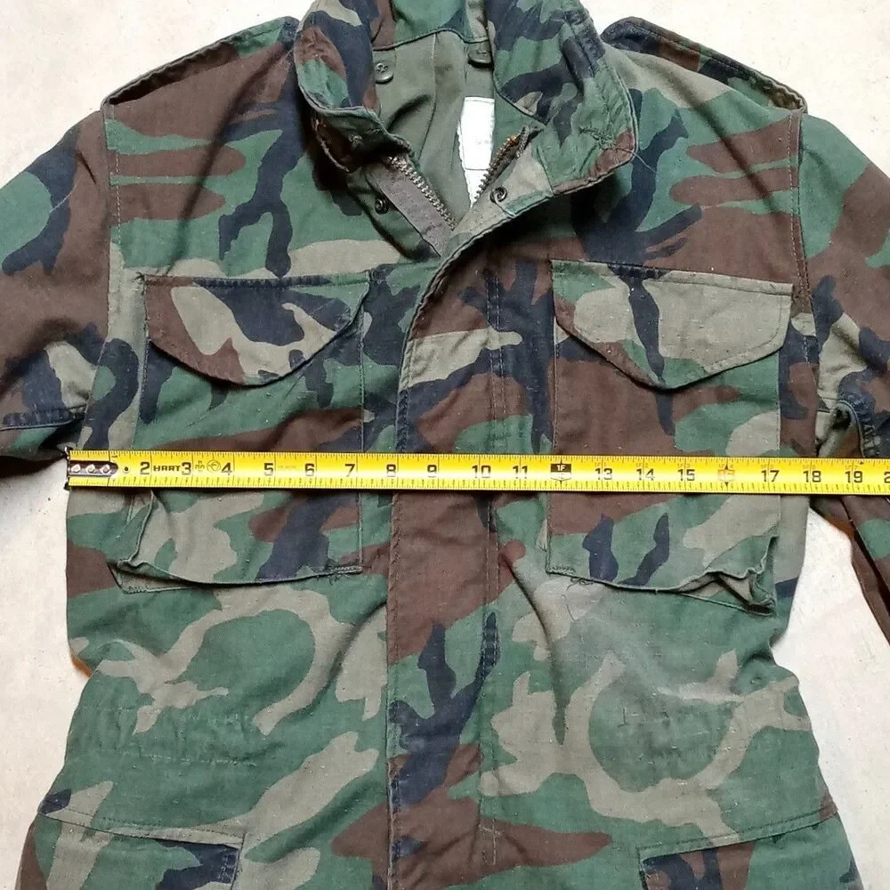 Vintage US Military M65 Field Jacket Woodland Camo Cold Weather Coat XS Long - Picture 12 of 13